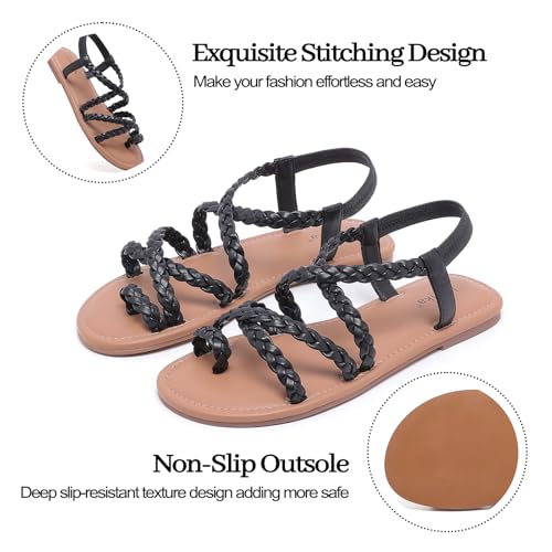 Image of Luoika Women's Wide Width Flat Sandals, Flip Flop Casual Strapy Sandals Slip on Summer Beach Shoes for Women.
