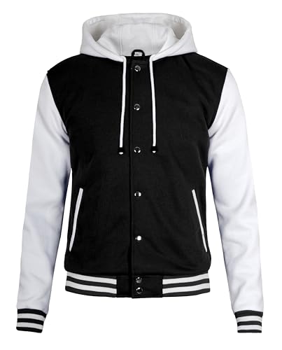 Image of Decrum Hooded Varsity Jacket Men - Fashion Trendy Casual High School Baseball Letterman Mens Hoodie Bomber Jackets