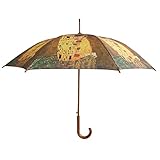The San Francisco Umbrella Company - Premium Art Umbrella featuring Gustav Klimt The Kiss - Strong, Durable, Windproof & Resistant Wooden Stick Rain Umbrella