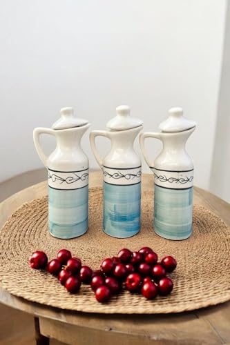 Image of MALAIKAH Ceramic Oil Dispenser Sea Blue Pack of 3 for Kitchen, Dining, Gifting, Home & Kitchen Decor
