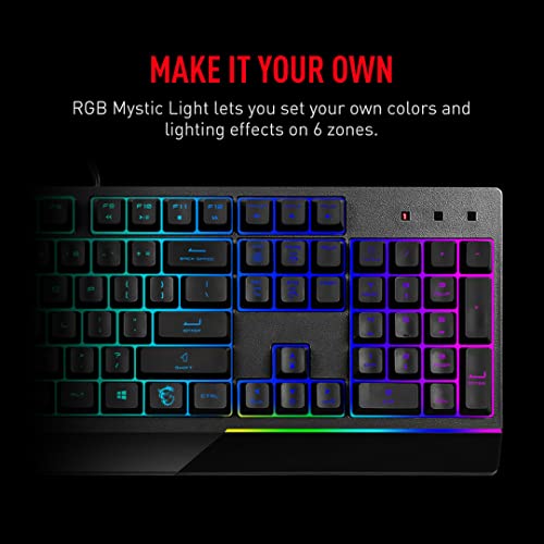 MSI Vigor GK30 RGB Gaming Keyboard, 6-Zone RGB Lighting, Water Repellent & Splash-Proof, Mechanical-Like Plunger Switches - image 5