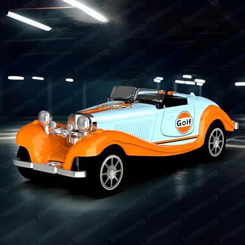 Image of 1:36 Scale Vintage Die-Cast Classic Car Model Toy | Pull Back Sports Car Toy with Openable Doors | Premium Alloy Vehicle Toy for Kids & Collectors | Blue-Orange Racing Edition
