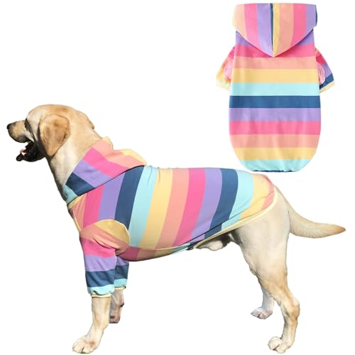 Dog Cotton Hoodie Pullover Sweatshirts Soft and Stretch Pets Clothes Rainbow Stripe Hooded for Large Dogs?Stripe 3XL?