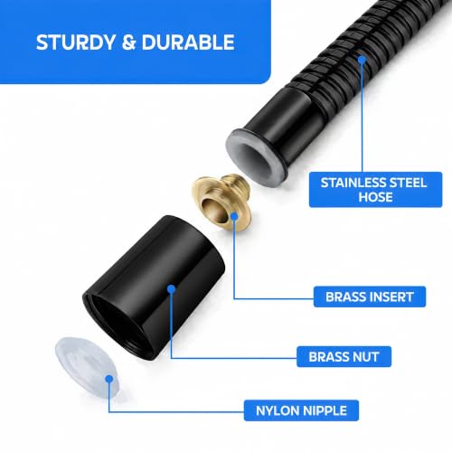 Image of Amazon Basics Stainless Steel Flexible Health Faucet Hose Pipe (1.5 Meter) | Rust-Proof Chrome Finish | Leak-Resistant Shower Hose for Jet Spray & Hand Shower | Universal Bathroom Connector