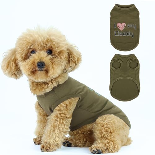 Expressive Pet Vest: Sleeveless Dog Shirt with 'I Love My Daddy' Slogan, Ideal for Chihuahuas, Poodles, Yorkies, and More Adorable Design, Ultimate Comfort, Easy Maintenance! Olive Green Small
