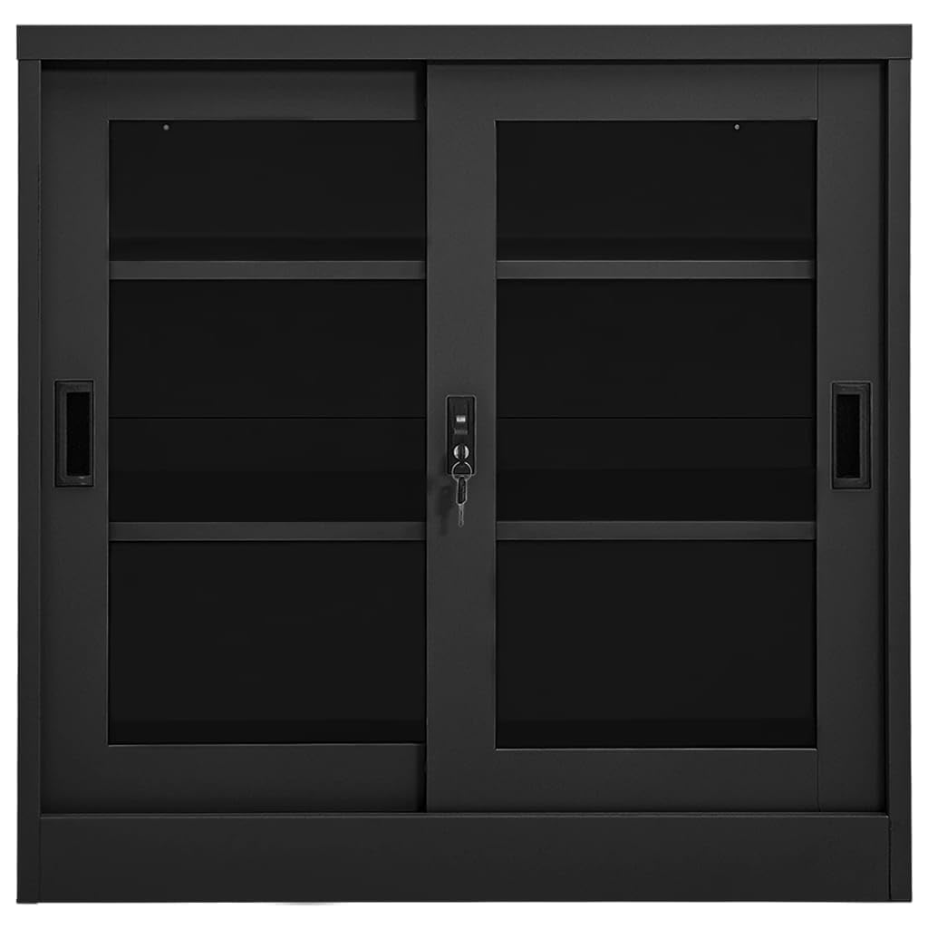 vidaXL Sliding Door Cabinet Anthracite - Durable Steel and Tempered Glass Construction - Lock Feature for Secure Storage - Adjustable Shelves for Multi-Size Files - Saves Space