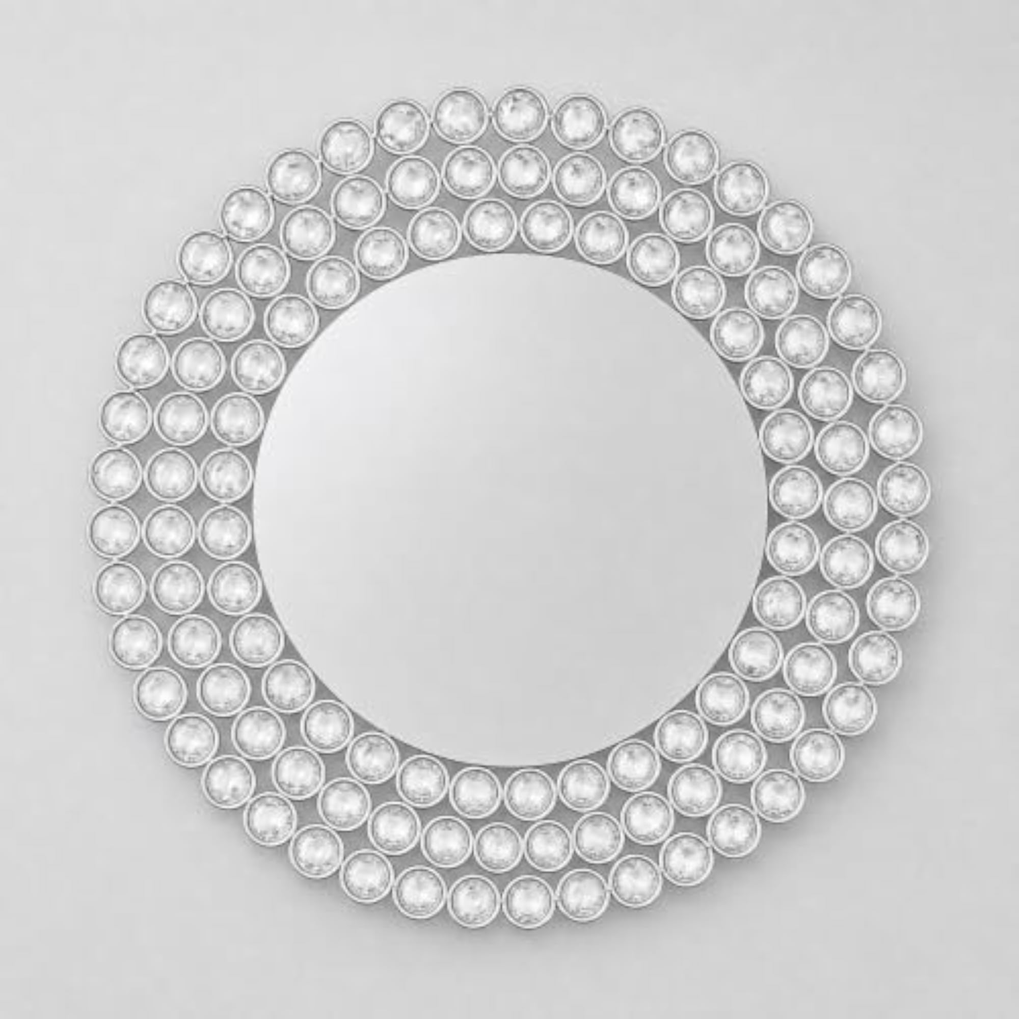 Round Iron Tray with Crystal-Like Beaded Border, Glamorous Centerpiece