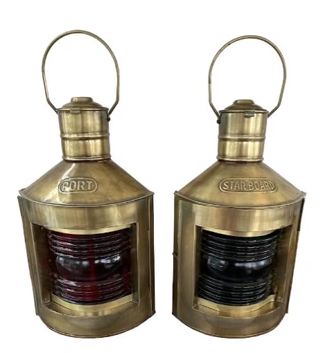 Antique Finish Port & Starboard Lanterns Nautical Oil Lamps Ship Light Set of 2