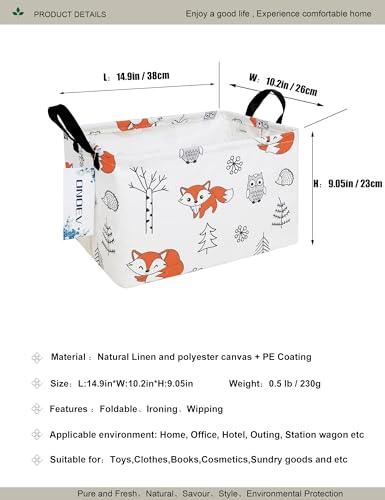 Image of Rectangular Folding Laundry Basket,waterproof Canvas Basket,gift basket,Suitable for children's room,Office,Clothes,Toys Storage（Fox）