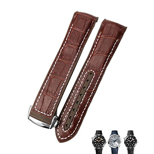 Bracelet de montre en cuir et caoutchouc 20mm marron blanc style sport