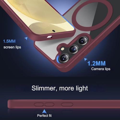 Image of DIZORO Samsung S25 Plus Case,Compatible with MagSafe, Non Yellow Military-Grade Drop Protection & Hard PC Back Cover Slim Transparent Anti-Scratch Shockproof Phone Case (Wine Red)