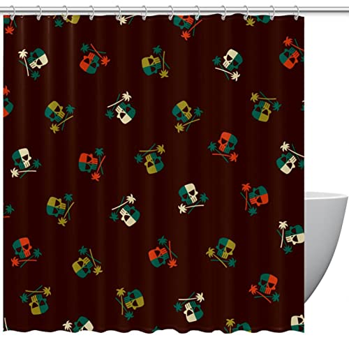 Rideau de douche lavable imperméable avec 12 crochets Motif têtes de mort pirate 152,4 x 182,9 cm
