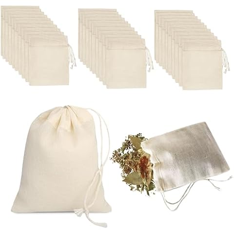 WHITEWRAP 30pcs 3 X 4 Inches Muslin Reusable Drawstring Bags|Safe&Natural Unbleached Cotton|Spice/Tea/Herbs/Sachet/Soap/Straining Bags Cover