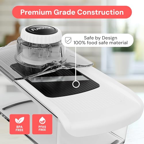 Fullstar Mandoline Slicer for Kitchen, Fruit Cutter, Cheese Grater, Cucumber Slicer, Veggie Spiralizer, Food Cutter & Kitchen Gadgets & Gifts with Safety Glove (6 in 1, Black)