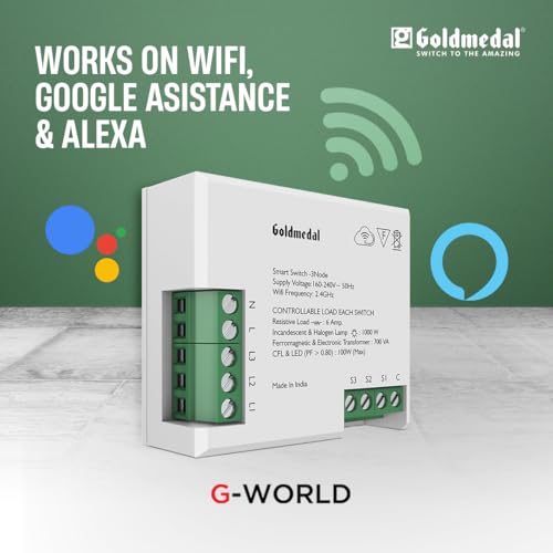 Image of Goldmedal WiFi 3 Node Smart Switch |Compatible with Alexa,Google Assistant|No Hub Required |Home Automation|(White)