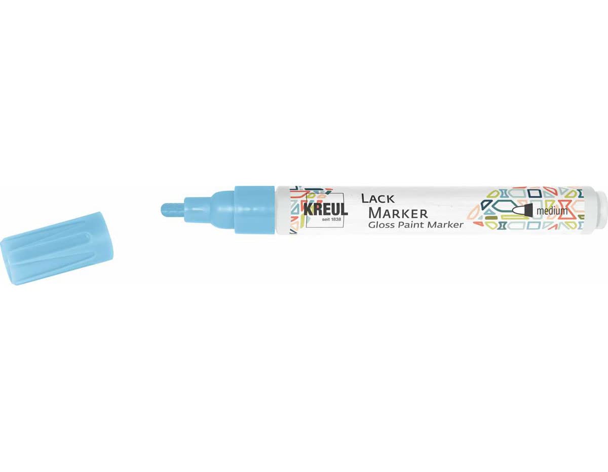 KREUL 47219 Pennarello Lacca Fine Azzurro - Punta Proiettile 1-2 Mm - Permanente E Resistente Alle Intemperie Per Vetro, Plastica, Pietra