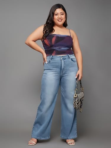 Image of Miss Chase A+ Women's High Rise Regular-Length Stretchable Denim Wide-Leg Shaping Jeans