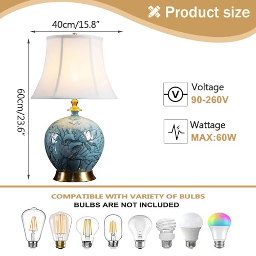 SQUSMAY Modern Coastal Table Lamp 23" Tall Blue Glazed Ceramic Desk Lamp with Fabric Shade Decor for Bedroom Living Room House Bedside Nightstand Home Office Entryway Family - Image 2
