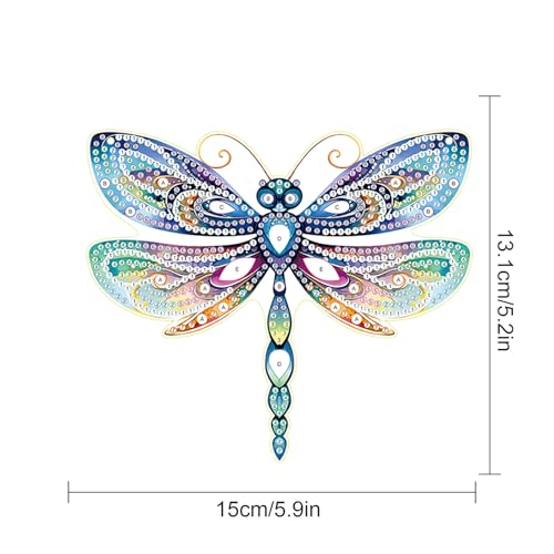 Image of AiYuanzsh Animal Dragonfly Diamond Painting Kit Ornament with Hanging Chain DIY Diamond Art Acrylic Crystal Hanging Pendant Paint by Number Stained Glass Wall Art for Adults Home Wall Decor Gift