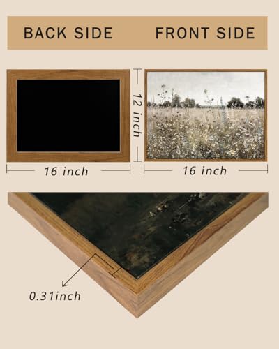 Image of ARPEOTCY Vintage Framed Canvas Wall Art, 12x16inch, Classical Wildflowers Field Sky Farmhouse Pictures Wall Decor, Art Prints for Home Decor Aesthetic, Paintings for Living Room Office