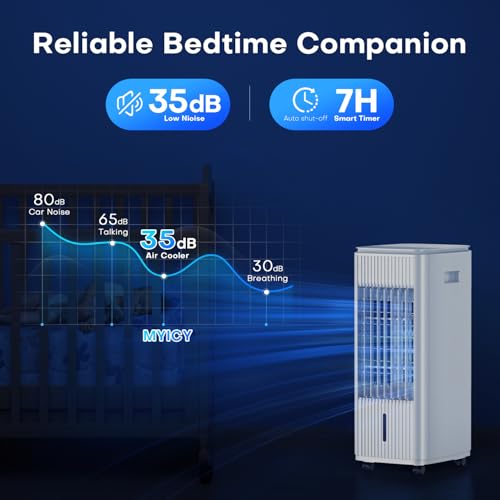MYICY 3-IN-1 Windowless Air Conditioner w/Double Tanks, Smart Timer, 3 Ice Packs, 60W Evaporative Air Cooler, 70° Oscillation, 3-Speed 25-INCH Swamp Cooler Air Conditioner Portable for Room by MYICY - Image 5