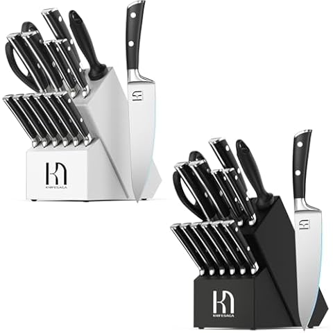 Black Kitchen Knife Set With Block And White knives Set For Kitchen 15 Piece Cover