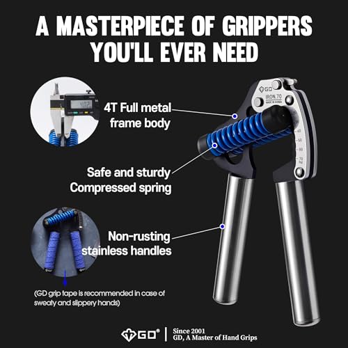 GD Hand Grip Exerciser Strengthener Premium GD IRON GRIP 70(S) Adjustable Hand Gripper (44 to 154 lb) Grip Strength Trainer Wrist Strengtheners (New launched)