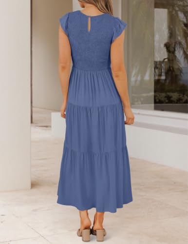 Image of ZESICA Women's 2026 Summer Casual Flutter Short Sleeve Smocked Midi Dress