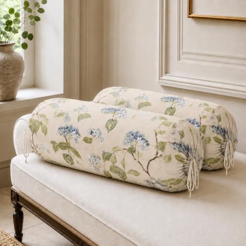 Image of Clasiko Cotton Bolster Covers Set of 2, Champagne Garden, Standard Size