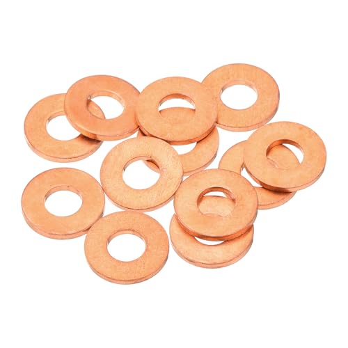 QUARKZMAN 12 Pièces Rondelles Plates en Cuivre, Rondelles d'Écrasement Plates Métriques en Cuivre Amélioré, 6x14x1.5mm, pour Raccords Hydrauliques Vis Écrou Réparation Électronique