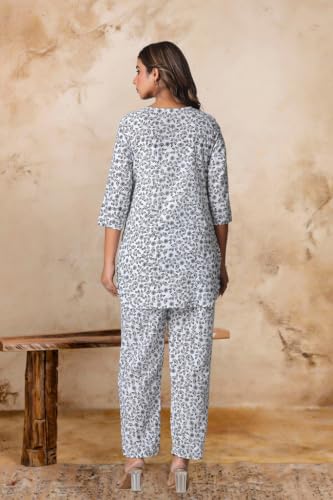 Image of Women's Pure Cotton Printed Night Suit,Top and Relaxed Pajama Set, Stylish Sleepwear, Casual Wear
