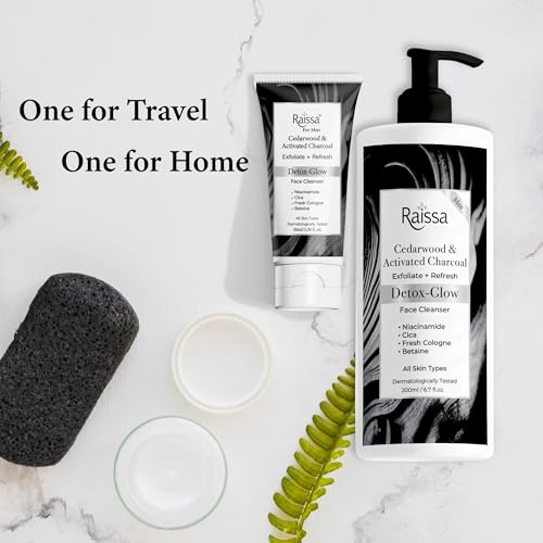 Image of Raissa Men's Soap Free Face Wash with Activated Charcoal, Cedarwood & Niacinamide |Glow, Detox, Brightening, Anti pollution, Deep Cleansing, Oil Control & Pore Care | 50ml