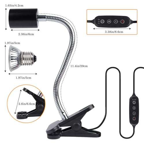 Image of LUCKY HERP Reptile Heat Lamp with Clamp, Aquarium Turtle Tank Basking Light with 360 Rotatable Timing & Dimming and 2 Pack 50W UVA UVB Heat Light Bulb for Turtle Tortoise Lizard