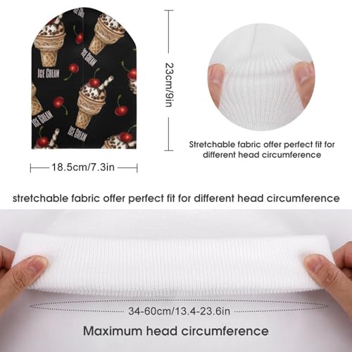 Ice Cream and Cherries Pattern Kids Beanie Hat for for Girls Boys Children Cap Winter Knitted Chemo Cancer Headwear Accessories Gifts Decoration2