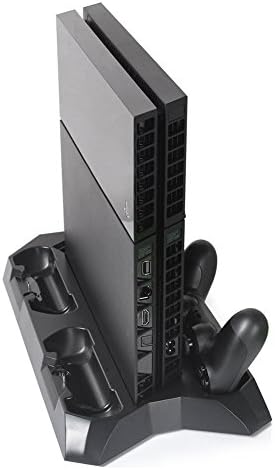 Amstreak PS4 PlayStation four Console Vertical Stand Dual Cooler Fans + FREE Four Charger Ports Charging Station for PS4 DS4 Controllers - Best Cooling and Charging System DualShock 4