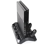 Amstreak PS4 PlayStation four Console Vertical Stand Dual Cooler Fans + FREE Four Charger Ports Char