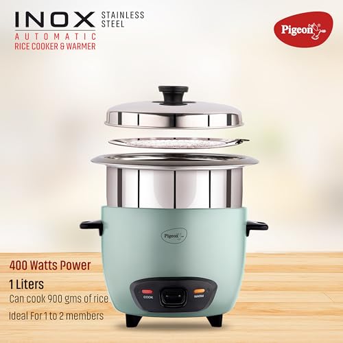 Pigeon Inox Rice Cooker with Single pot, 1 litres | Stainless Steel Lid | 400 Watts | 1 Steel Cooking Pot | Measuring Cup | Spatula | Energy... - Image 4