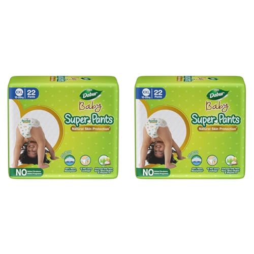 Dabur Baby Super Pants - XXL (22 pieces) | 15-25 kg | Baby Wipes Infused with Shea Butter & Vitamin E | Insta-Absorb Technology | Natural Skin Protection | NO Added Parabens & Fragrances (Pack of 2) (B0D7Z93ZQT) Amazon Price History, Amazon Price Tracker
