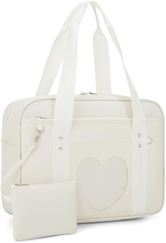 Miniatura 7 de Bolso japonés con ventana en forma de corazón versátil como bolso de hombro para computadora portátil Negro,Beige,Azul,Rosa,Púrpura,Rosado y