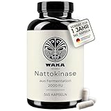 WAKA Naturals® Nattokinase 2000 FU | 365 Kapseln | Jahresvorrat | Hochdosiert 100mg (20.000 FU/g) pro Kapsel | Vegane Kapseln aus Soja-Fermentation