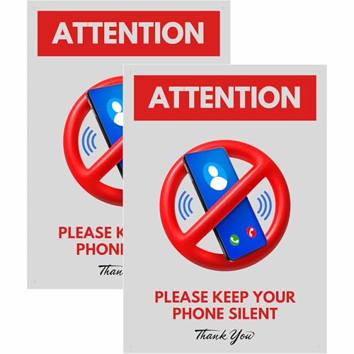 Image of Keep Your Phone Silent Sign Board Sticker (20.5 x 14.5 CM) - Peel & Stick or Screw Fix - 4 Corner Holes - Pack of 2 - Office, Hospital, School, Library Silent Area Notice (Phone Silent, Medium -20.5 x 14.5 CM)
