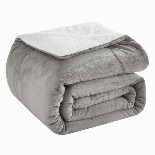 CHOSHOME Sherpa Fleece Blanket- Thick Warm Blanket for Winter, Soft Fuzzy Plush Blanket for Bed, Couch, Travel (Light Grey, Twin 60" x 80")