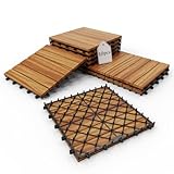 Acacia Wood Deck Tiles, 12" x 12" Interlocking Outdoor Flooring for Patio, Balcony, Garden & Backyard, Durable Natural Wood Floor Tiles for Deck, Porch & Poolside Decor (10)