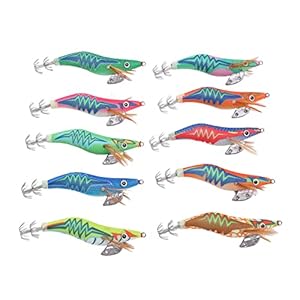 Inktvis Jigs Lokken, Vissen Hout Garnalen Lokken Scherpe Haak Tip Levendige Kleuren Vallen Weerstand Speciale Doek voor Zoutwater(2.5#)