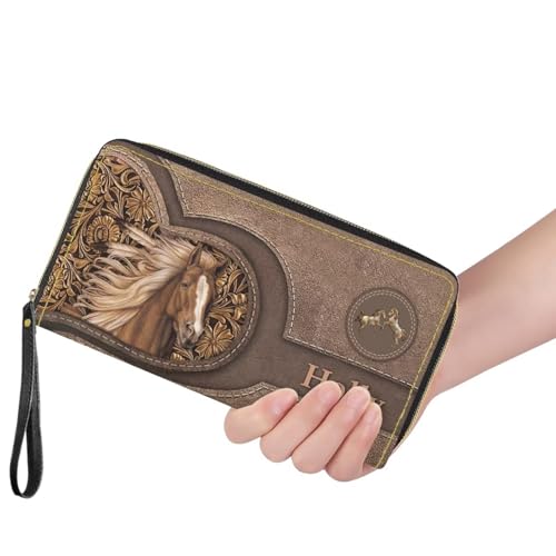 Image of Bulopur Personalized Name Wallet Wristlet for Women RFID Blocking Western Horse Small Leather Card Case Wallet with Zipper Clutch Purses for Ladies Waterproof Phone Holder Gifts for Mom
