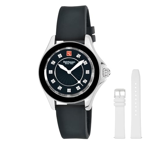 Arbon Collection Black Stainless Steel Women's Watch with Extra White Silicone Interchangable Band