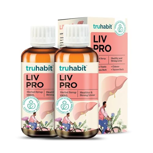 Image of TruHabit Livpro Milk Thistle Herbal Tonic with Arjuna Bark, Chicory & Yarrow | AYUSH Certified Herbal Formula for Daily Liver Support | Easy-to-Digest Liquid Syrup | 100 ml (Pack of 2)