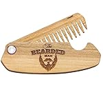 Beard Comb for Men Pocket Folding Combs for Mustache & Hair Travel Natural Wooden Comb with Real Man Engraving - Perfect for Use w/Beard Balm Oil (The Bearded Man)