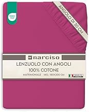 NARCISO Double Fitted Sheet 100% Cotton (180 x 200 cm with 30 cm Corner) Double Fitted Sheet, Breathable and Hypoallergenic, Made in Italy Bed Linen (2P, Fuxia)