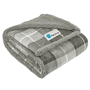 PetAmi Dog Blanket for Bed, XL Pet Blanket Large Dogs, Fleece Furniture Couch Cover Protector Sofa Car Crate Kennel, Soft Sherpa Cat Throw Plush Reversible Washable, Twin 60×80 Plaid Light Gray